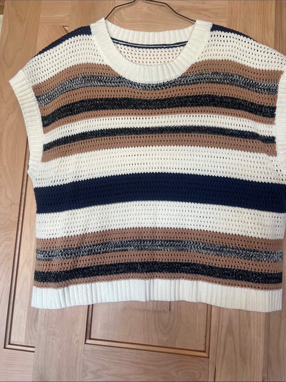 SHEIN Cream, Navy & Brown Striped Knit Vest